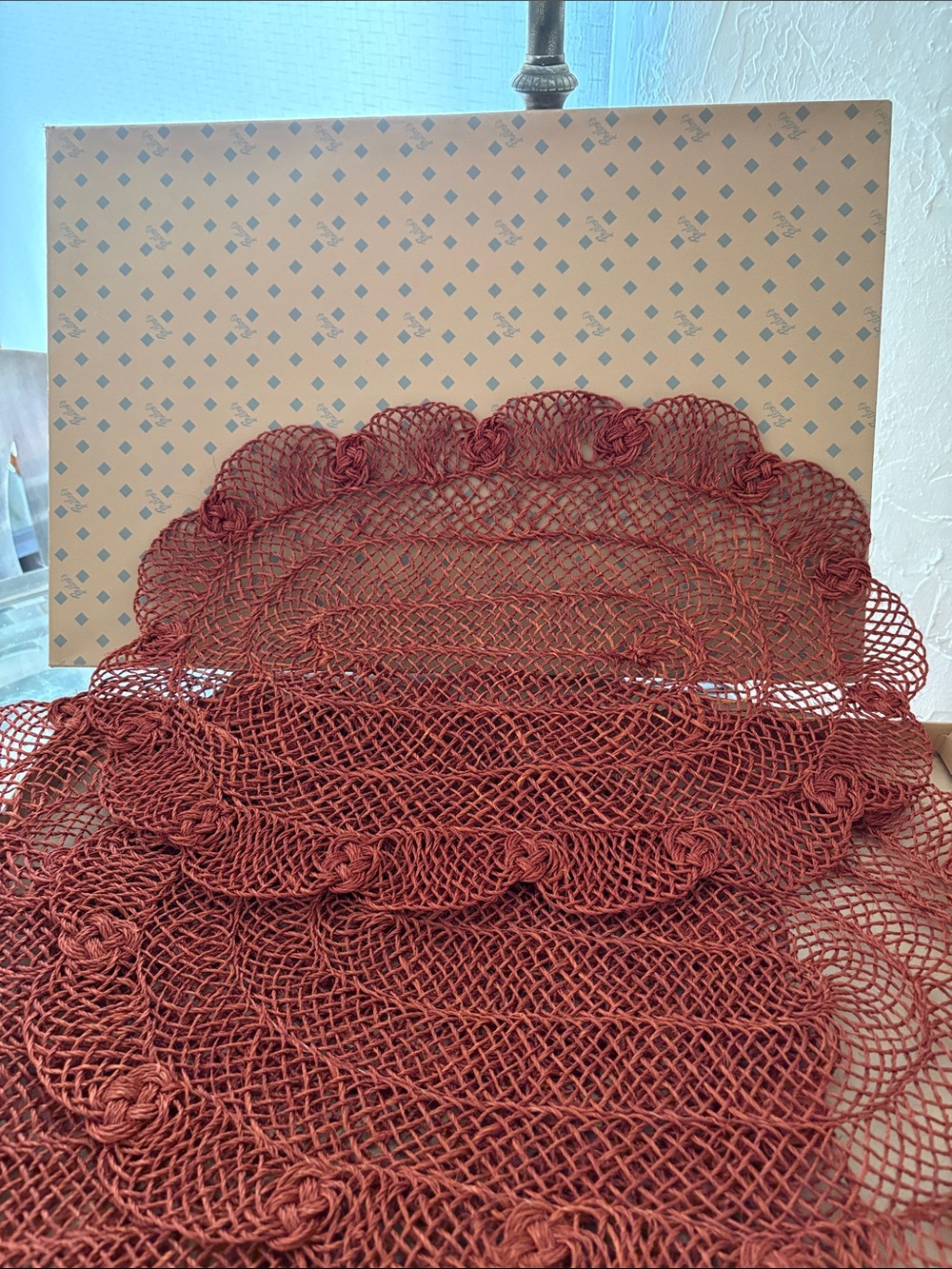 Handwoven Red Crochet Placemats and Runner Set - Decorative Table Linens